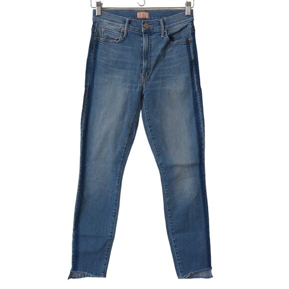 MOTHER Denim Jeans Size 27 Stunner Zip Ankle Step Fray Light Kitty Racer Stripe - Picture 1 of 8